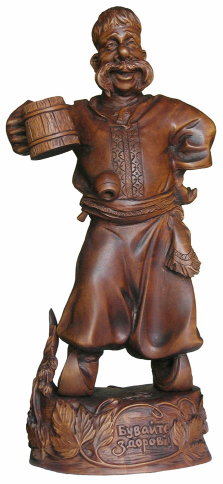 Cossack with mug, Wooden sculpture. Woodcarving. Souvenir production. Business a souvenir. An original gift in traditions of national crafts of Ukraine.