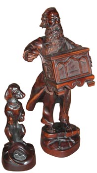 Organ grinder, Wooden sculpture. Woodcarving. Souvenir production. Business a souvenir. An original gift in traditions of national crafts of Ukraine.